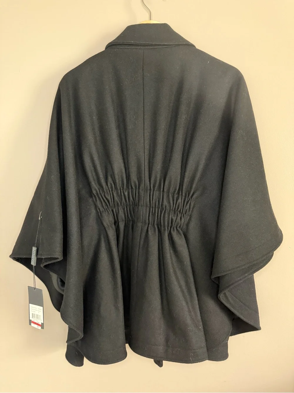 NWT Hilary Radley Black Wool Cinched Poncho Cape Coat‎ Batwing-Sleeves Vintage M